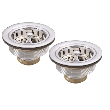 Westbrass 3-1/2" Post Style Kitchen Sink Basket Strainer, Polished Chrome (2-Pack) D2145-26